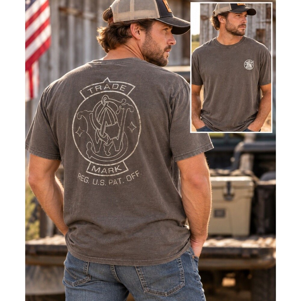 Smith & Wesson T Shirt Mens XL Charcoal Distressed Trade Mark Graphic Logo Tee